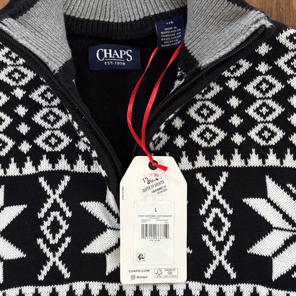 Chaps Black and White Crewneck Sweater - Picture 2 of 2